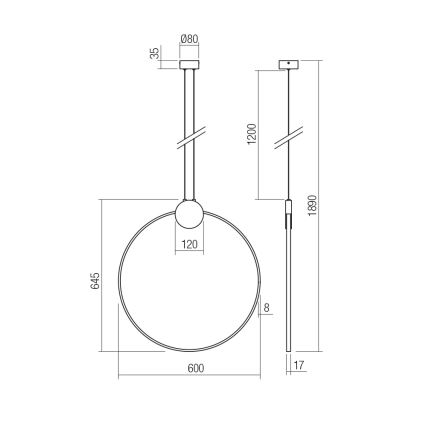 Redo 01-3107 - LED luster na sajli ATOM LED/20W/230V Ø 60 cm