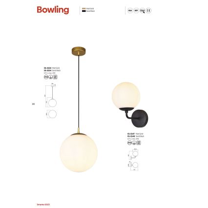 Redo 01-3147 - Zidno svetlo BOWLING 1xE27/42W/230V zlatno