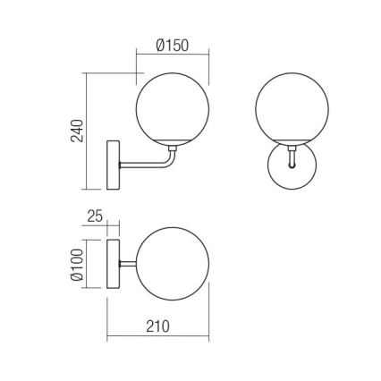 Redo 01-3147 - Zidno svetlo BOWLING 1xE27/42W/230V zlatno