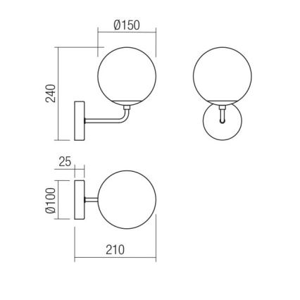 Redo 01-3148 - Zidno svetlo BOWLING 1xE27/42W/230V crno