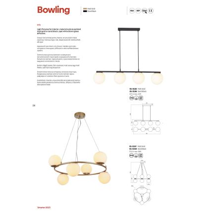 Redo 01-3156 - Luster na sajli BOWLING 4xE27/42W/230V, crne boje