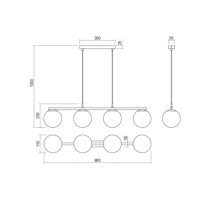Redo 01-3156 - Luster na sajli BOWLING 4xE27/42W/230V, crne boje