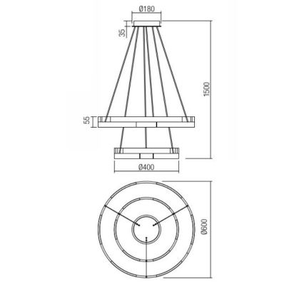 Redo 01-3179 - LED prigušiva luster na sajli CASTLE LED/60W/230V crna