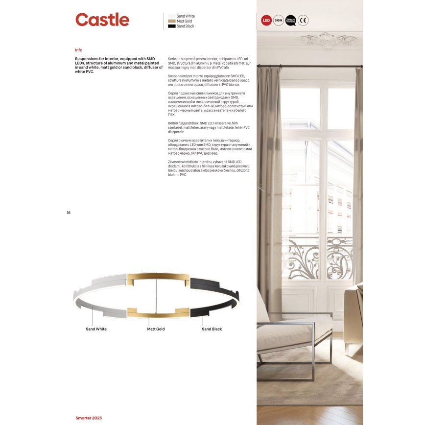 Redo 01-3181 - LED prigušiva luster na sajli CASTLE LED/80W/230V zlatna