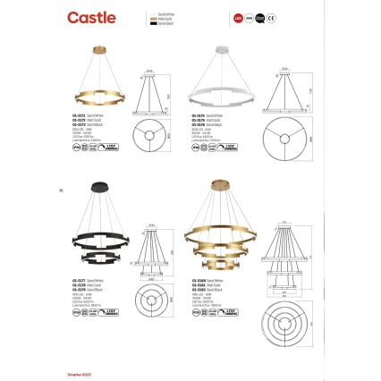Redo 01-3181 - LED prigušiva luster na sajli CASTLE LED/80W/230V zlatna