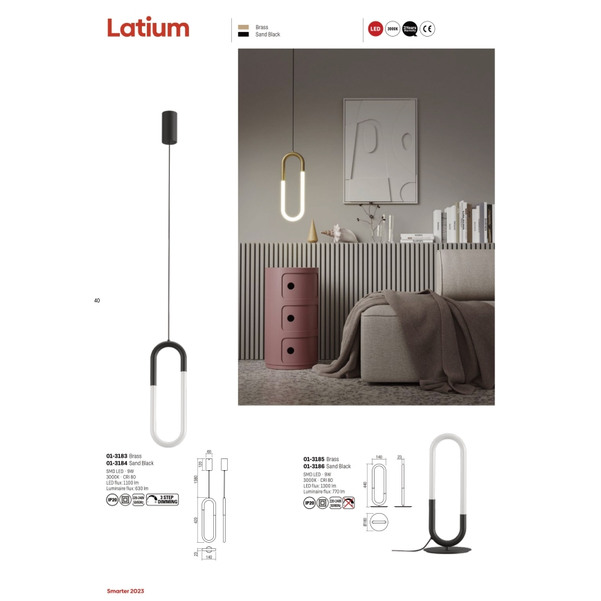 Redo 01-3184 - LED prigušiva luster na sajli LATIUM LED/9W/230V crna