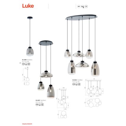 Redo 01-3197 - Luster na sajli LUKE 3xE27/42W/230V, prečnik 46 cm, crna