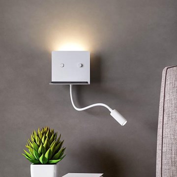Redo 01-3210 - LED zidno svetlo sa fleksibilnom lampicom MOKA LED/6W + LED/3W/230V USB CRI90 bela