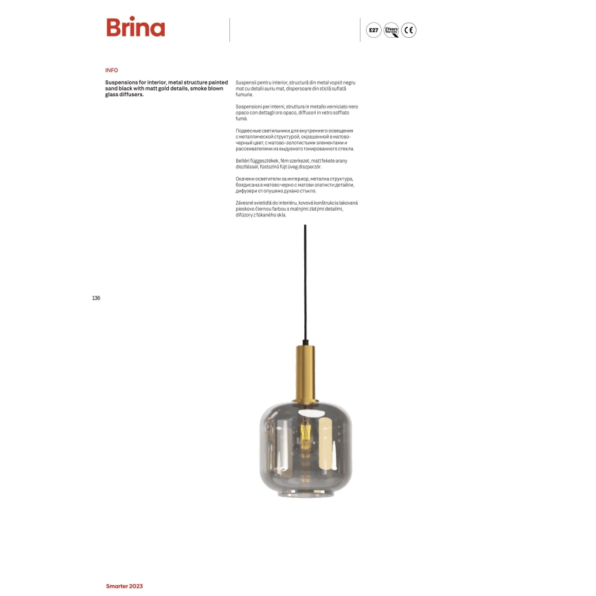 Redo 01-3213 - Luster na sajli BRINA 1xE27/23W/230V