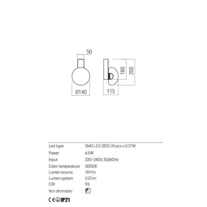 Redo 01-3239 - LED zidna lampa SINCLAIR LED/6,5W/230V CRI 93 IP21 zlatna