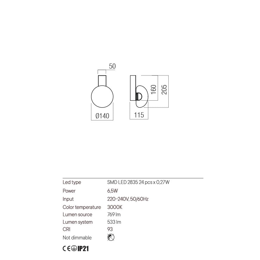 Redo 01-3239 - LED zidna lampa SINCLAIR LED/6,5W/230V CRI 93 IP21 zlatna