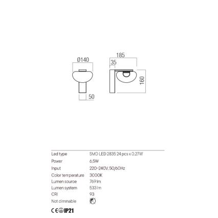 Redo 01-3242 - LED zidno svetlo SINCLAIR LED/6,5W/230V CRI 93 IP21 crno
