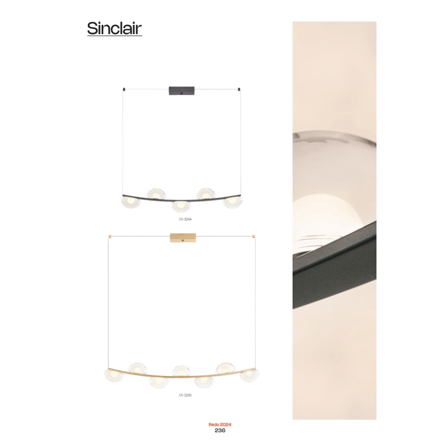 Redo 01-3243 - LED luster na sajli SINCLAIR, prigušiva, LED/35W/230V CRI 93 IP21, zlatni