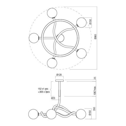 Redo 01-3259 - Luster na šipci CONFUSIO 5xE14/28W/230V prečnik 96 cm crna