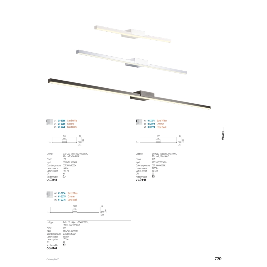 Redo 01-3273 - LED rasveta za kupatilsko ogledalo ASTON LED/18W/230V 3000/4000K 90 cm CRI 90 IP44 crna