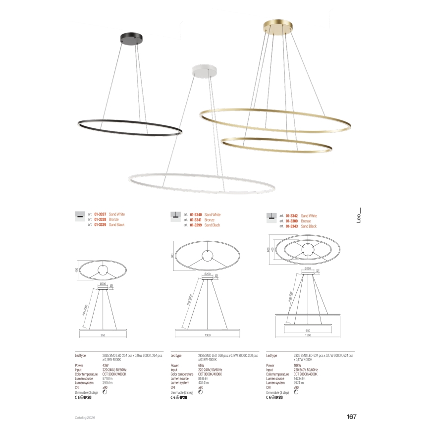 Redo 01-3300 - prigušiva LED luster na sajli LEO LED/115W/230V 3000/4000K CRI 90 60x130 cm bronzan