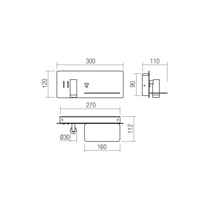 Redo 01-3316 - LED zidna reflektorska lampa BROOK LED/8W/230V + LED/3W USB CRI 90 crna, desna