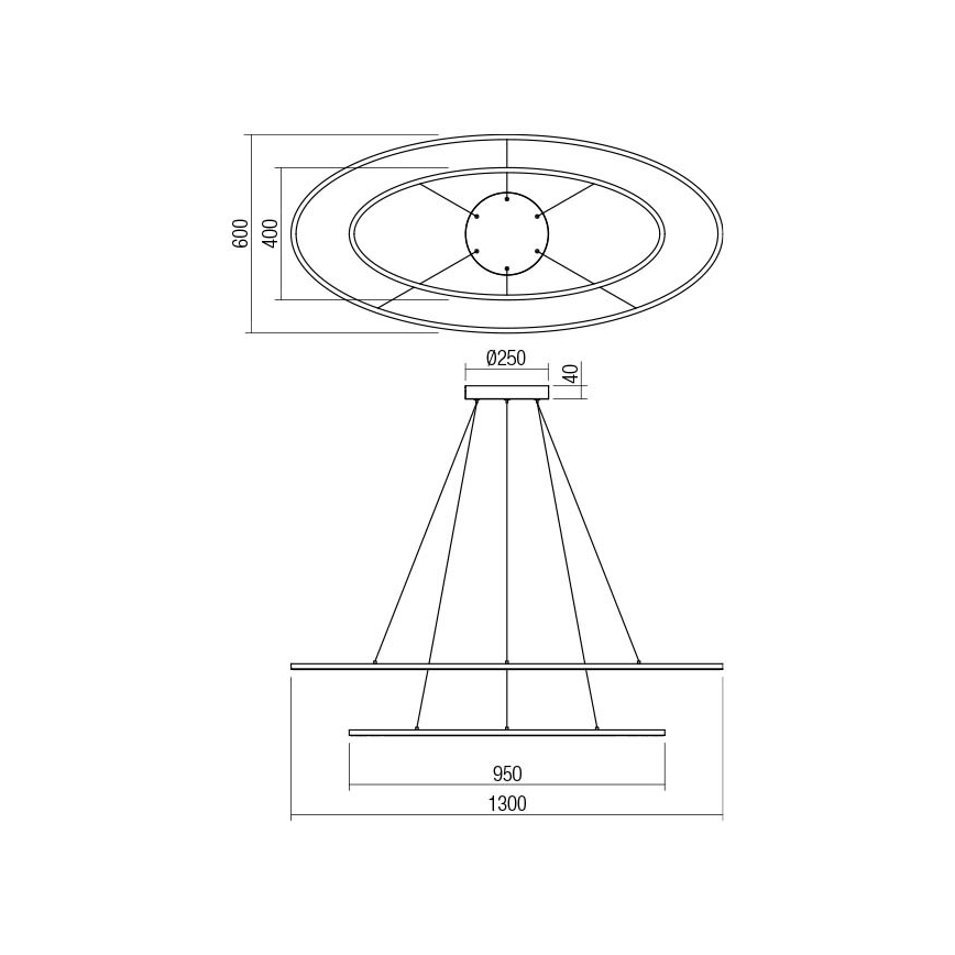 Redo 01-3343 - LEO LED luster na sajli, prigušiva, LED/115W/230V, 3000/4000K, CRI 90, 60x130 cm, crna