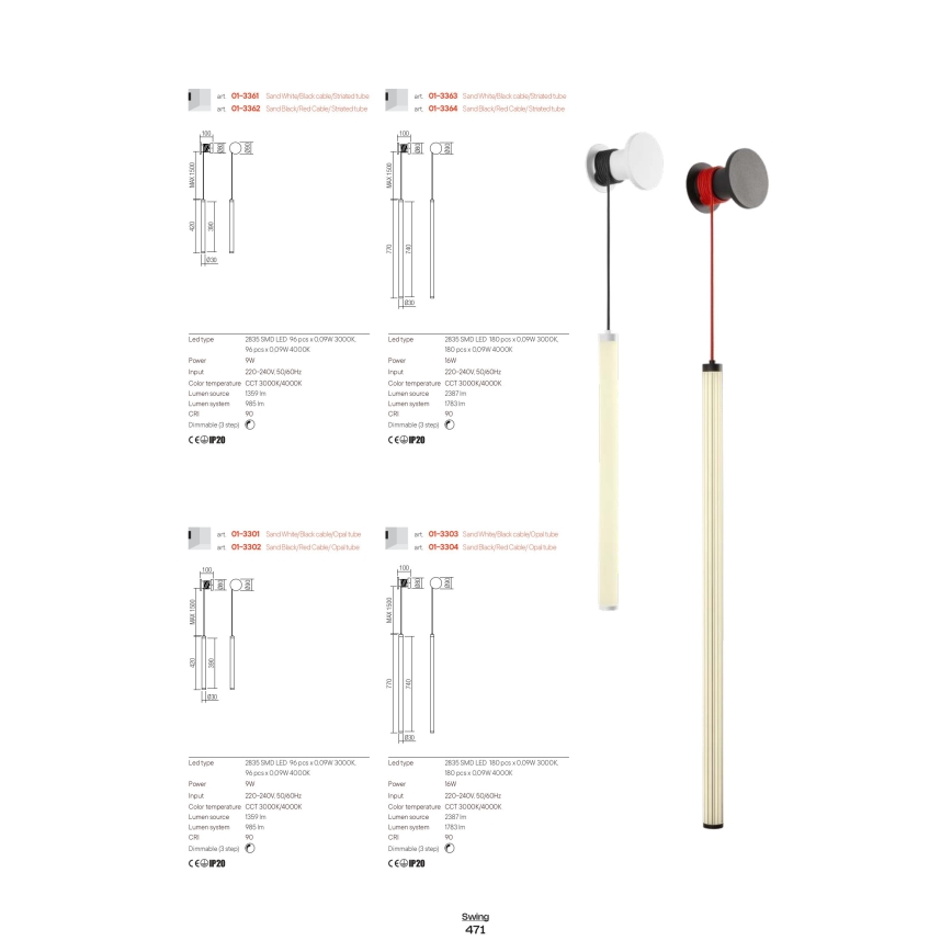 Redo 01-3363 - LED prigušiva zidna lampa SWING LED/16W/230V 3000/4000K CRI 90 bela