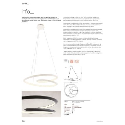 Redo 01-3377 - LED prigušiva luster na sajli STORM LED/60W/230V 3000/4000/6000K CRI 90 preč. 80 cm zlatni