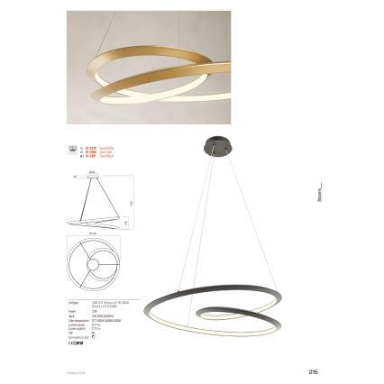 Redo 01-3377 - LED prigušiva luster na sajli STORM LED/60W/230V 3000/4000/6000K CRI 90 preč. 80 cm zlatni