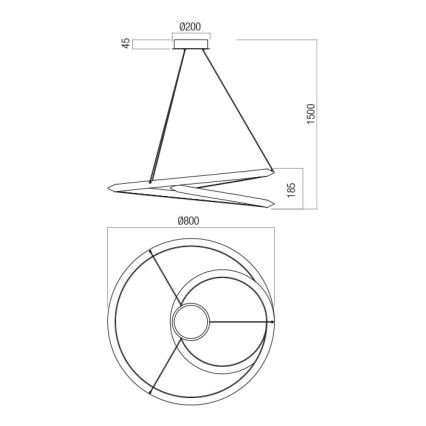 Redo 01-3378 - LED prigušiva luster na sajli STORM LED/60W/230V 3000/4000/6000K CRI 90 prečnik 80 cm crna