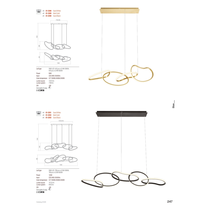 Redo 01-3393 - LED prigušiva luster na sajli BIAS LED/120W/230V 3000/4500/6500K CRI 90 crna