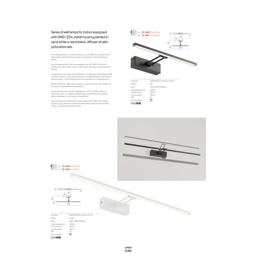 Redo 01-3461 - LED osvetljenje za slike LINEAR LED/8W/230V 35 cm CRI 92 crna