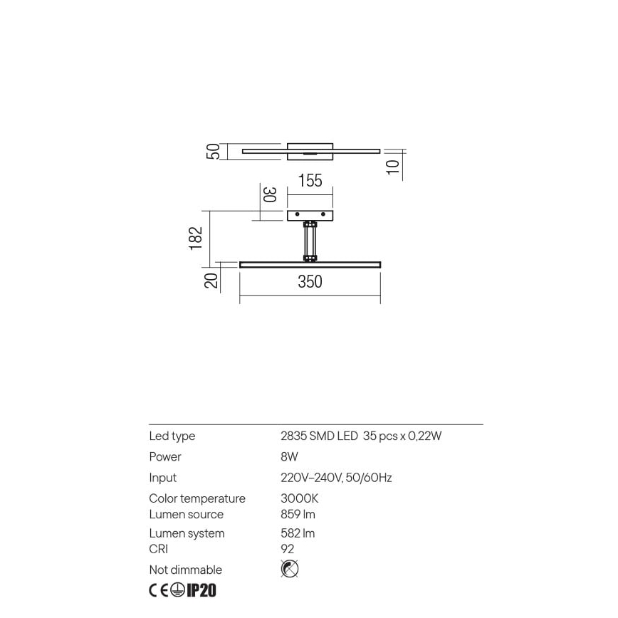Redo 01-3461 - LED osvetljenje za slike LINEAR LED/8W/230V 35 cm CRI 92 crna