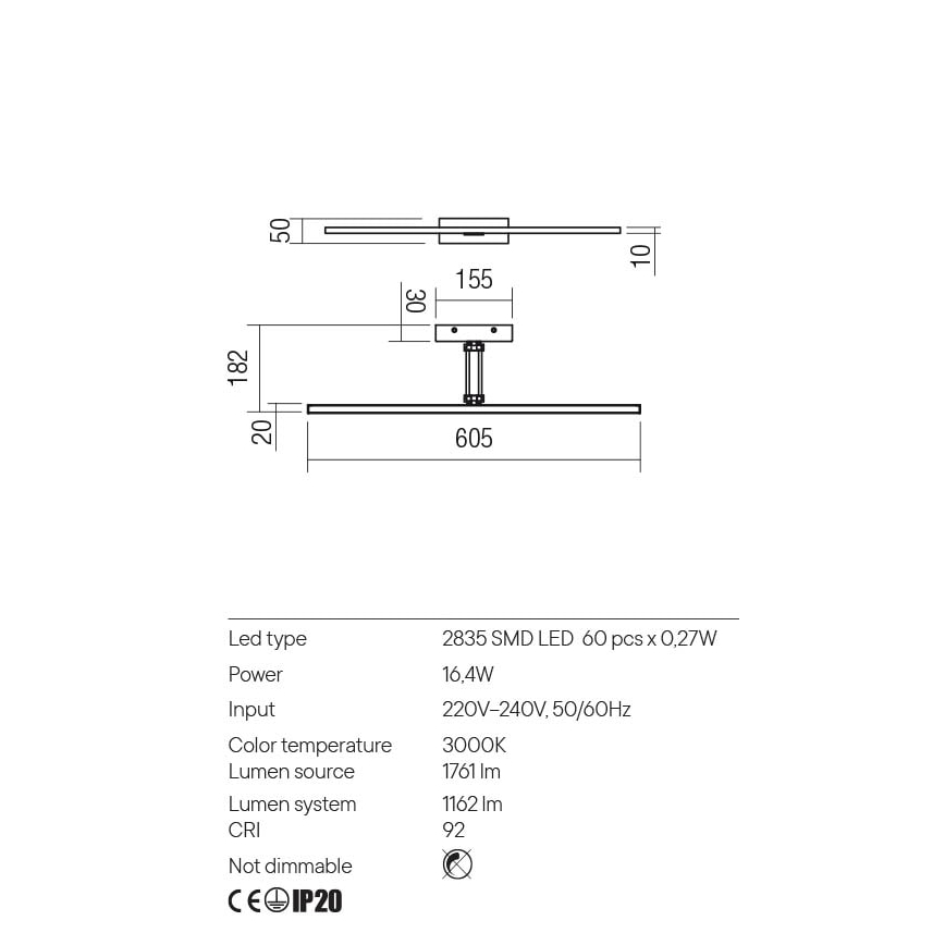 Redo 01-3463 - LED svetlo za slike LINEAR LED/8W/230V 60,5 cm CRI 92 crno