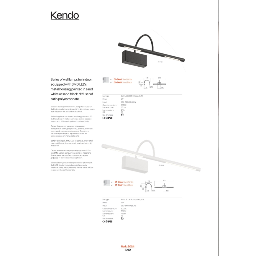 Redo 01-3466 - LED svetiljka za slike KENDO LED/11W/230V 51,4 cm CRI 92 bela