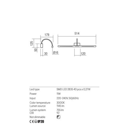 Redo 01-3466 - LED svetiljka za slike KENDO LED/11W/230V 51,4 cm CRI 92 bela