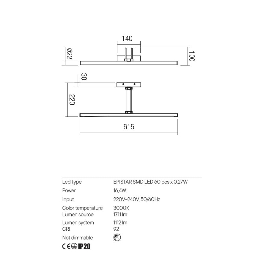 Redo 01-3473 - LED osvetljenje za slike IKON LED/16,4W/230V 61,5 cm CRI 92 mesing