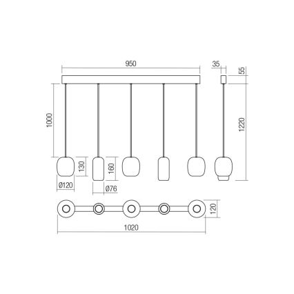 Redo 01-3481 - Luster na lanku BOOM 5xGU10/10W/230V crna/zelena/smeđa