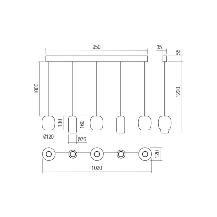Redo 01-3481 - Luster na lanku BOOM 5xGU10/10W/230V crna/zelena/smeđa