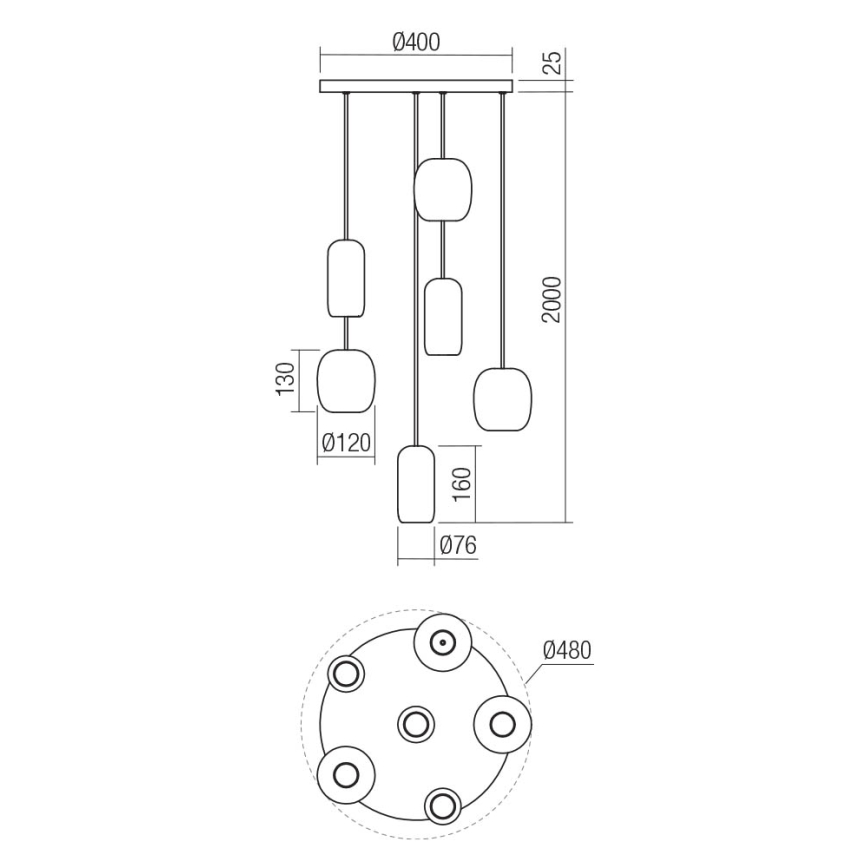 Redo 01-3482 - Luster na sajli BOOM 6xGU10/10W/230V prečnik 48 cm crna/zelena/braon
