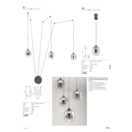Redo 01-3486 - LED luster na sajli KHADI LED/6W/230V CRI 90 prečnik 12 cm crna/zadimljeno