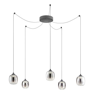 Redo 01-3487 - LED prigušiva luster na sajli KHADI 5xLED/5,2W/230V CRI 90 pauk crna/zadimljena
