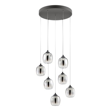 Redo 01-3489 - LED prigušiva luster na sajli KHADI 7xLED/5W/230V CRI 90, prečnik 52 cm, crna/dimljena