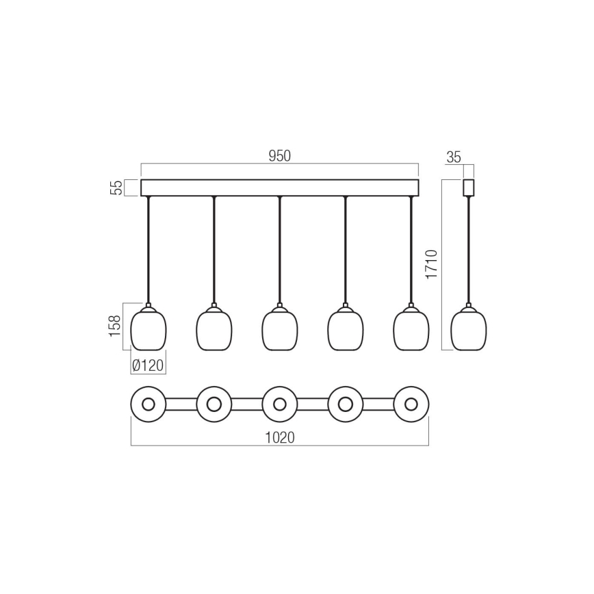 Redo 01-3490 - LED prigušiva luster na sajli KHADI 5xLED/5,2W/230V CRI 90 crna/zadimljena