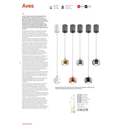 Redo 01-3546 - LED luster na sajli AVES LED/12W/230V prečnik 9,6 cm CRI 90 bela