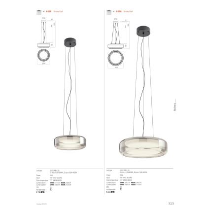Redo 01-3591 - LED luster na sajli SOLERA LED/24W/230V prečnik 35 cm CRI 93 3000/4000K siva