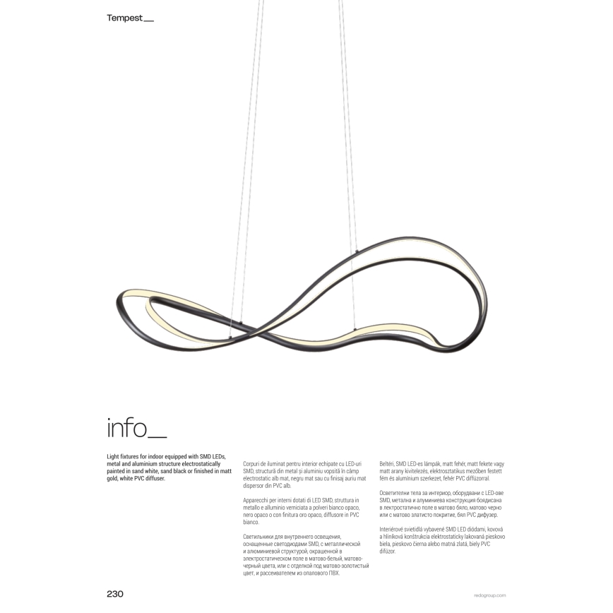 Redo 01-3599 - LED prigušiva luster na sajli TEMPEST LED/58W/230V crna