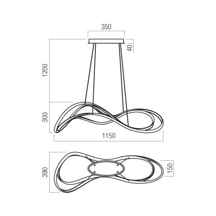 Redo 01-3599 - LED prigušiva luster na sajli TEMPEST LED/58W/230V crna