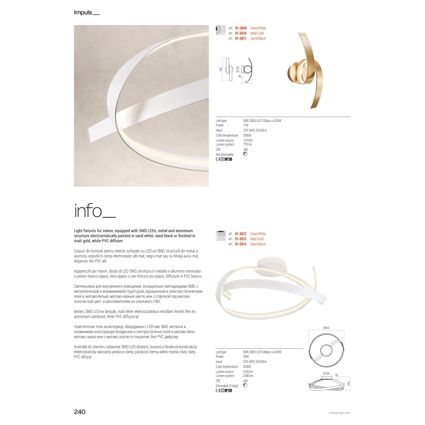 Redo 01-3616 - LED prigušiva luster na sajli IMPULS LED/38W/230V zlatna