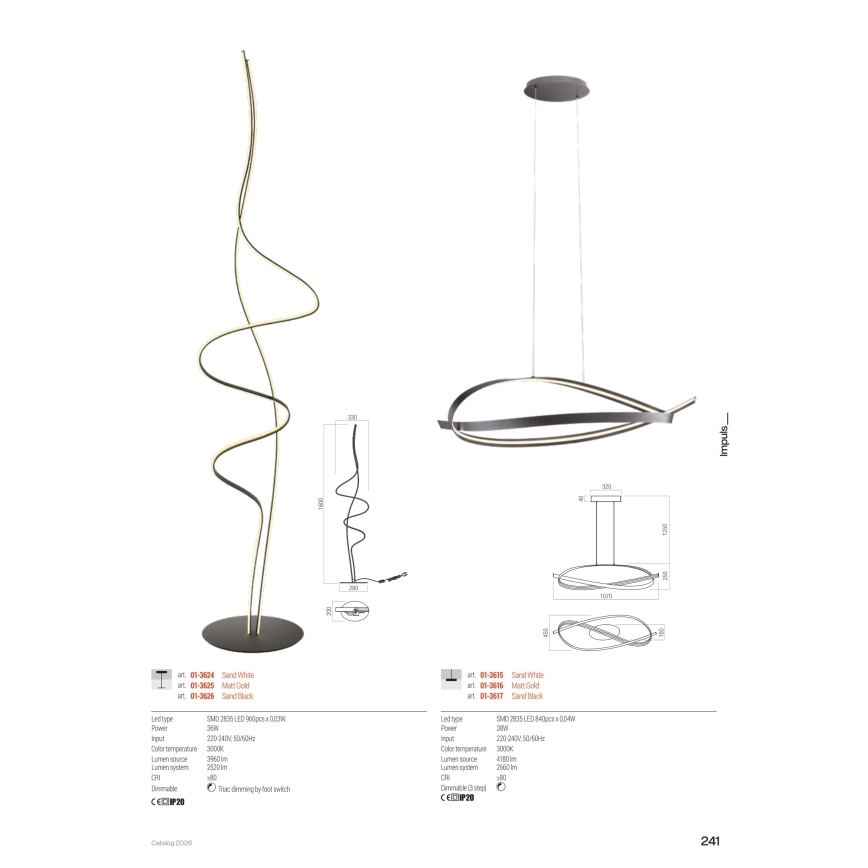 Redo 01-3616 - LED prigušiva luster na sajli IMPULS LED/38W/230V zlatna