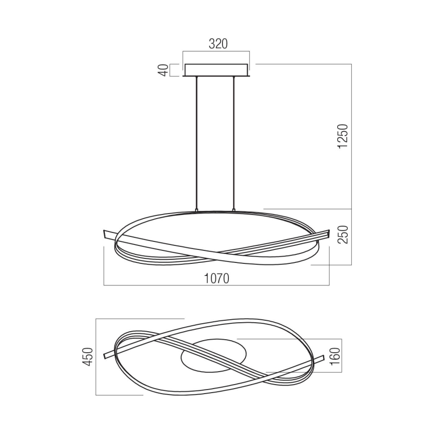 Redo 01-3617 - prigušiva LED luster na sajli IMPULS LED/38W/230V crni