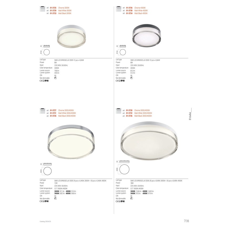Redo 01-3727 - Plafonsko LED svetlo za kupatilo FRISBI LED/12W/230V, prečnik 23 cm, CRI 90, 3000/4000K, IP44, sjajni hrom