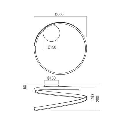 Redo 01-4010 - LED prigušiva stropna svetiljka SCROLL LED/38W/230V 3000K/4000K/6000K CRI 90 prečnik 60 cm bela