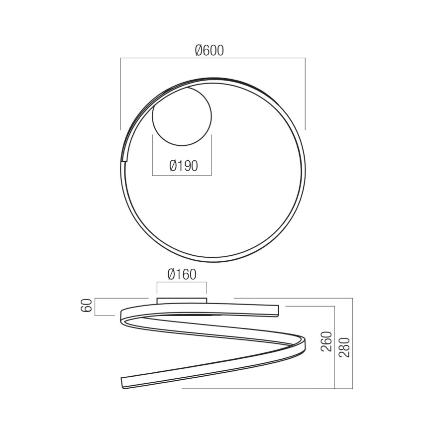 Redo 01-4012 - LED prigušiva stropna svetiljka SCROLL LED/38W/230V 3000K/4000K/6000K CRI 90 prečnik 60 cm crna